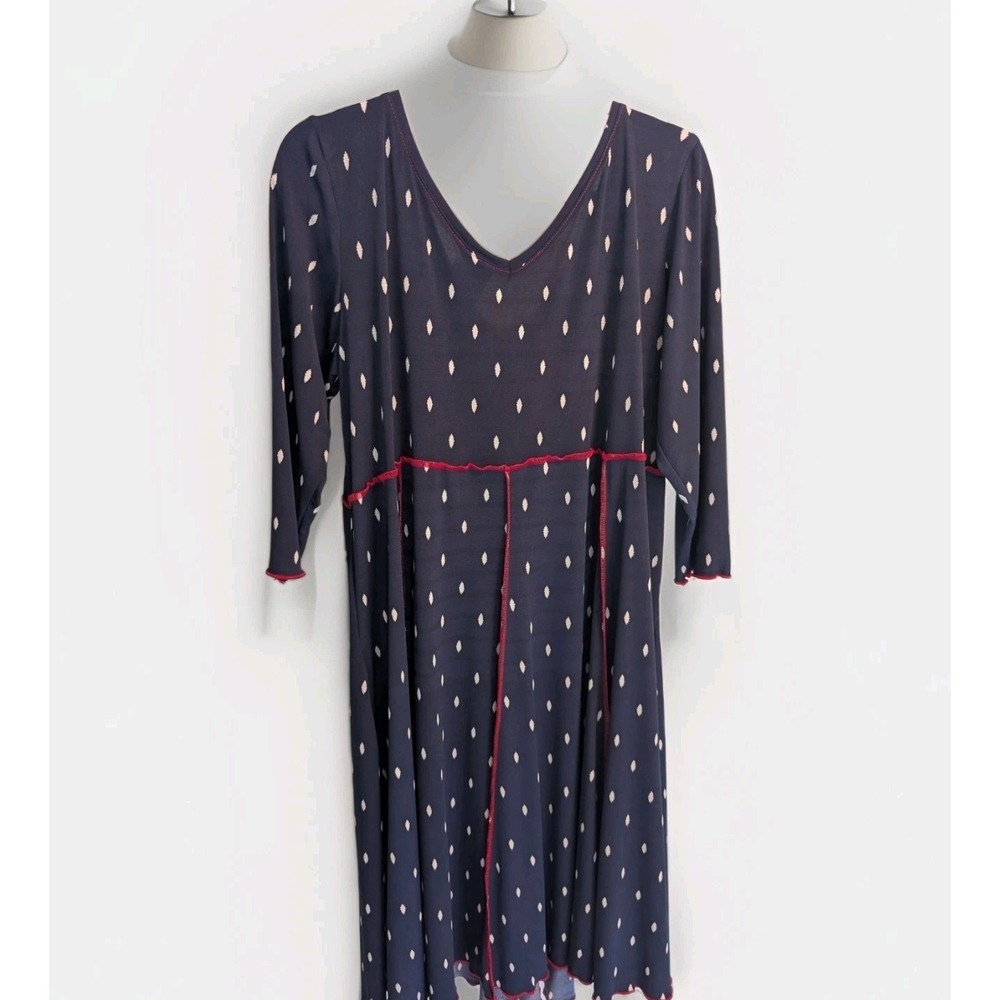 Hand Jive ARtist Made NWT Swing Dress 2XL Navy White Polka Dot Red‎ Piping Plus